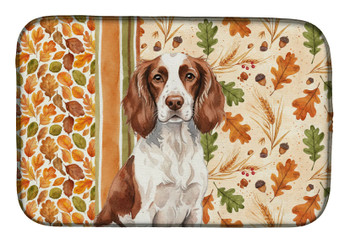 Liver and White English Springer Spaniel Heirloom Fall Dish Drying Mat Absorbent Dish Drying Mat Pad for Kitchen Counter Dish Drainer Mat for Countertop, 14 x 21", Multicolor