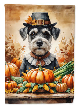 Schnauzer Thanksgiving House Flag Large Porch Sleeve Pole Decorative Outside Yard Banner Artwork Wall Hanging, Polyester, House Size, Multicolor
