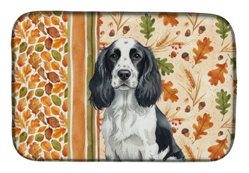 Black and White English Springer Spaniel Heirloom Fall Dish Drying Mat Absorbent Dish Drying Mat Pad for Kitchen Counter Dish Drainer Mat for Countertop, 14 x 21", Multicolor