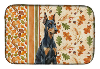 Doberman Pinscher Heirloom Fall Dish Drying Mat Absorbent Dish Drying Mat Pad for Kitchen Counter Dish Drainer Mat for Countertop, 14 x 21", Multicolor