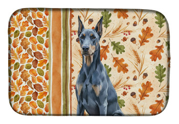 Blue Doberman Pinscher Heirloom Fall Dish Drying Mat Absorbent Dish Drying Mat Pad for Kitchen Counter Dish Drainer Mat for Countertop, 14 x 21", Multicolor