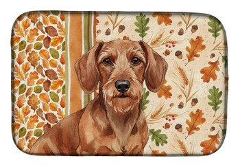 Wirehaired Red Dachshund Heirloom Fall Dish Drying Mat Absorbent Dish Drying Mat Pad for Kitchen Counter Dish Drainer Mat for Countertop, 14 x 21", Multicolor