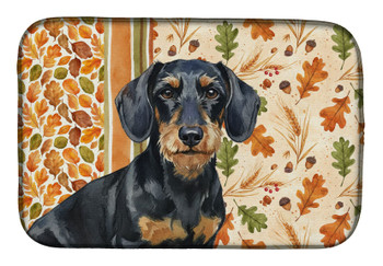 Wirehaired Black and Tan Dachshund Heirloom Fall Dish Drying Mat Absorbent Dish Drying Mat Pad for Kitchen Counter Dish Drainer Mat for Countertop, 14 x 21", Multicolor