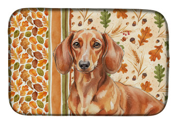 Red Brown Dachshund Heirloom Fall Dish Drying Mat Absorbent Dish Drying Mat Pad for Kitchen Counter Dish Drainer Mat for Countertop, 14 x 21", Multicolor