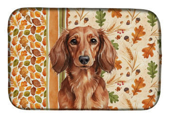 Longhaired Red Dachshund Heirloom Fall Dish Drying Mat Absorbent Dish Drying Mat Pad for Kitchen Counter Dish Drainer Mat for Countertop, 14 x 21", Multicolor