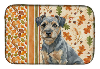 Blue and Tan Border Terrier Heirloom Fall Dish Drying Mat Absorbent Dish Drying Mat Pad for Kitchen Counter Dish Drainer Mat for Countertop, 14 x 21", Multicolor