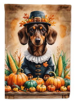 Chocolate Dachshund Thanksgiving House Flag Large Porch Sleeve Pole Decorative Outside Yard Banner Artwork Wall Hanging, Polyester, House Size, Multicolor