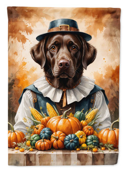 Chocolate Labrador Retriever Thanksgiving House Flag Large Porch Sleeve Pole Decorative Outside Yard Banner Artwork Wall Hanging, Polyester, House Size, Multicolor