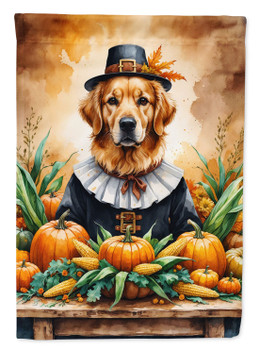 Golden Retriever Thanksgiving House Flag Large Porch Sleeve Pole Decorative Outside Yard Banner Artwork Wall Hanging, Polyester, House Size, Multicolor