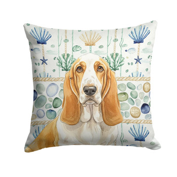 Lemon and White Basset Hound Coastal Sea Glass Throw Pillow Decorative Indoor Outdoor Accent Cushion for Couch, Bed or Patio, 18Hx18W