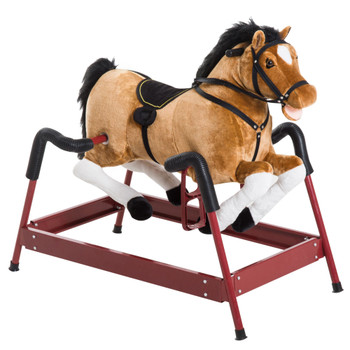 Kids Plush Rocking Horse Toy, Toddler Spring Rocker Rocking Horse With Realistic Sounds, for Children 3+ Years Old, Brown