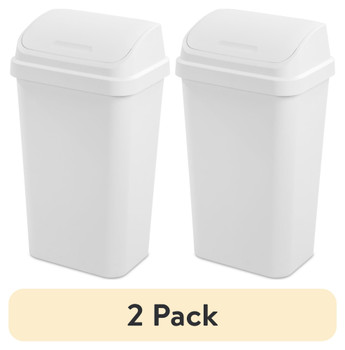 (2 pack)Kitchen Trash Can, 13 Gallon Plastic Garbage Bin with Swing Top Lid, White