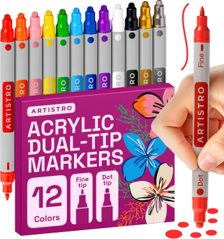 12 Acrylic Paint Markers for Rock, Fabric, Wood, Glass, Craft, Decoration - Dual-Tip Paint Pens - Stocking Stuffers, Christmas Gift Idea for Teens, Grandkids, Kids - Art Supplies