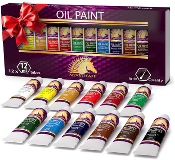 Oil Paint Set - 12 x 12ml Tubes - Lightfast - Heavy Body - Oil-based Vibrant Colors - High Pigment Load - Non-fading - Artist Quality Painting Supplies - Professional Craft Paints