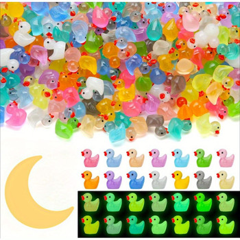 200pcs Luminous Mini Resin Ducks, Tiny Duck Bulk Glow in The Dark Small Plastic Miniature Ducks Figures for Dollhouse Decor Micro Garden Home Landscape Aquarium Craft Gifts Party Favors Toys