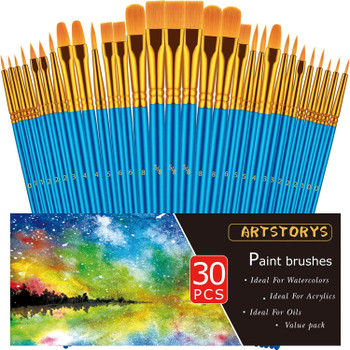 Paint Brushes Set, 30 Pcs Paint Brushes for Acrylic Painting, Oil Watercolor Acrylic Paint Brush, Artist Paintbrushes for Body Face Rock Canvas, Kids Adult Drawing Arts Crafts Supplies, Blue
