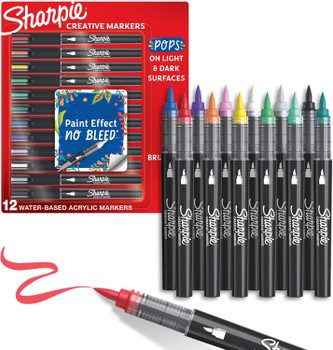Creative Markers, Water-Based Acrylic, Brush Tip, Assorted Colors, 12 Count – Arts & Crafts, Kids Activity, School Classroom; Works on Paper, Metal, Wood, Ceramic, Glass, Rock, Canvas