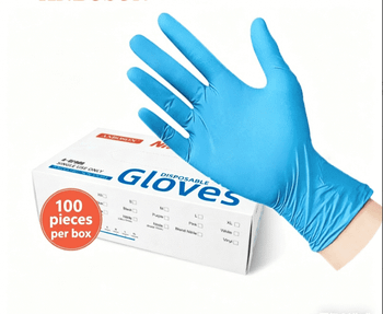 Disposable nitrile gloves, powder-free and latex-free blue examination gloves, 100 pieces per box, food-grade and chemical corrosion resistant, suitable for medical treatment, kitchen, cleaning,