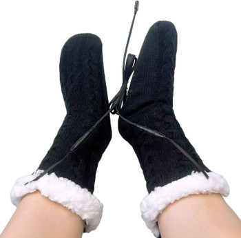 Womens USB Heated Fleece Fuzzy Socks Thermal Winter Feet Heating Pad Cozy Foot Warmer Christmas House Slipper Socks