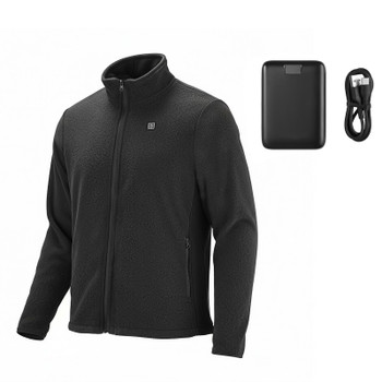 Heated Fleece Jacket for Women, Heated Sweatshirt with 7.4V 16000mAh Rechargeable Power Bank Pack, 6 Heating Zones, 3 Temp Levels, 3h/6h/10h Warmth, for Winter Outdoor Camping, Black, XL Size