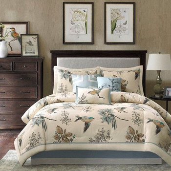7 Piece Printed Cotton Twill Comforter Set Khaki Cal King