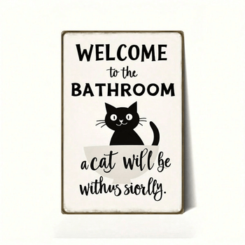 CIFbuy Vintage | 2D Flat Iron Metal Sign Black Cat Bathroom Wall Decor 8x12 Inch 1Pack Welcome To The Bathroom Rustic Plaque Art For Re TikTok, TikTok, r Re Self-pickup Logiopics