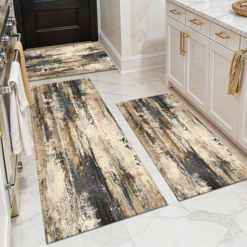 Three-piece kitchen rug set, non-slip and washable, abstract pattern kitchen hallway rug, soft and comfortable, suitable for sinks, floors, entrances, hallways and bathrooms.