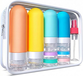 17 Pack Travel Bottles for Toiletries with Clear Bag | TSA Approved Silicone Travel Size Containers for Shampoo and Conditioner