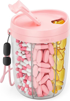 Large Pill Bottle Organizer Anti-Mix Design, 6 Slots, 20 Labels | Supplement Organizer for Holding 6 Various Vitamins without Filling Hassle, Wide Opening Pill Box Case for Easy Retrieval