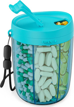 Large Pill Bottle Organizer Anti-Mix Design, 6 Slots, 20 Labels | Supplement Organizer for Holding 6 Various Vitamins without Filling Hassle, Wide Opening Pill Box Case for Easy Retrieval