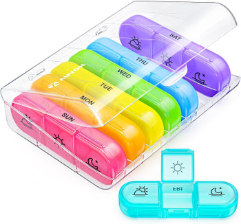 Weekly Pill Organizer 3 Times a Day, Color-Coded for Easy Tracking | Large 7 Day Pill Box 3 Times a Day, Portable Pill Case for Medication, Vitamins, Fish Oil and Supplements, Dual Protection