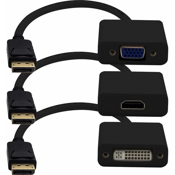 AddOn 3-Piece Bundle of 8in DisplayPort Male to DVI, HDMI, and VGA Female Black Adapter Cables