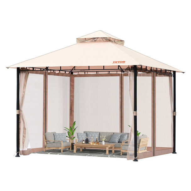 VEVOR Patio Gazebo for 6-8 Person, 10 x 10 FT Backyard Gazebo, with Mosquito Netting, Metal Frame, and PU Coated 180G Polyester, Outdoor Canopy Shelter for Patio, Backyard, Lawn, Garden, Deck