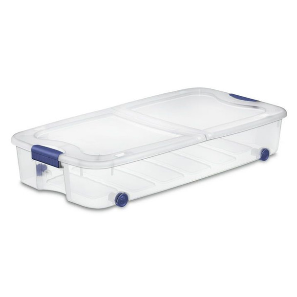66 Quart Clear Underbed Storage Container with Latch Lid and Wheels, Blue