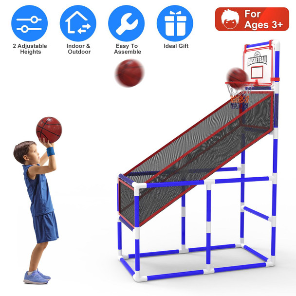 Kids' Basketball Game Set with 2 Balls Adjustable Height Basketball Hoop Arcade Game Indoor Outdoor Toys for Boys Girls Aged 3-12