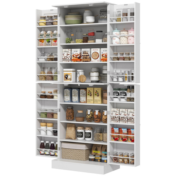 HOMCOM 65" Kitchen Cabinet, Kitchen Pantry Cabinet with 4 Doors and 16 Door Shelves for Dining Room, White