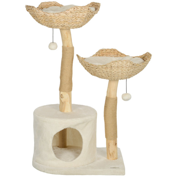 PawHut 37 Inch Modern Cat Tree w/ Wooden Scratching Posts, Condo, Beds, Cushions, Toy Balls & Anti-Tip Kit