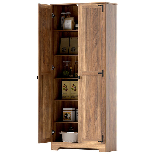 HOMCOM 72" Farmhouse Pantry Cabinet, Freestanding Food Pantry Cabinet with Adjustable Shelves, Brown