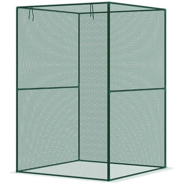 Outsunny Walk-in Crop Cage, Plant Protectors from Animals with Roll Up Zippered Door, 3.9' x 3.9' x 5.9', Dark Green