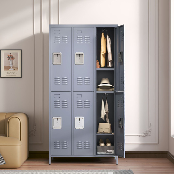 6 Door 72"H Metal Lockers With Lock for Employees,Storage Locker Cabinet for Home Gym Office School Garage,Gray