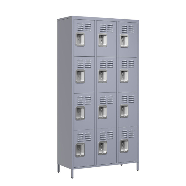 12 Door 72"H Metal Lockers With Lock for Employees,Storage Locker Cabinet for Home Gym Office School Garage,Gray