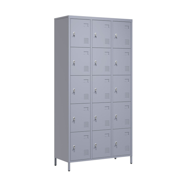 15 Door 72"H Metal Lockers With Lock for Employees,Storage Locker Cabinet for Home Gym Office School Garage,Easy Assembly,Gray