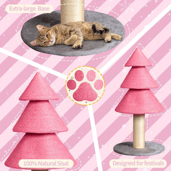 31.5in Christmas Tree Cat Scratcher, Cat Scratching Post for Indoor Cats, Large Sisal Cat Scratching Tree Cat Scratch Tower, Pink