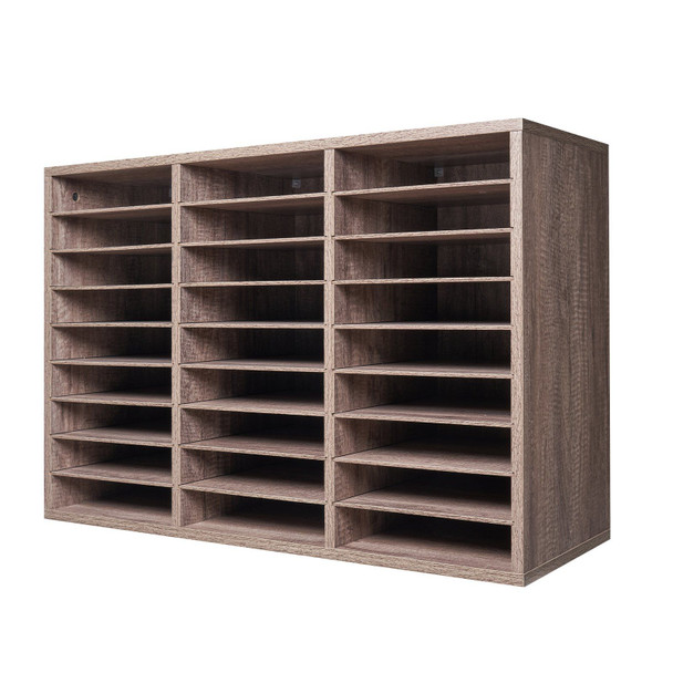 Literature Organizer, 27 Compartments Office Mailbox with Removable Shelves, Wood Mailbox Sorter Particle Board Office Home Classroom Storage, File Sorter for File, Document, Paper, Black-Grey