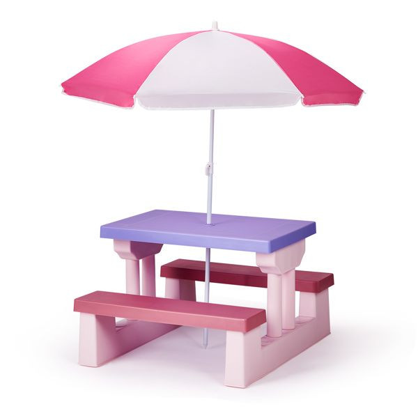 Kids Outdoor Table and Chair Sets with Removable Umbrella, Kids Picnic Table for Backyard Garden Patio, Pink & Purple