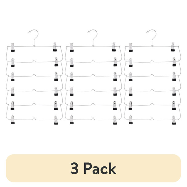 (3 pack) 6-Tier Pant & Skirt Hanger, Heavy Duty Chrome Metal, Space Saving, 1 Count