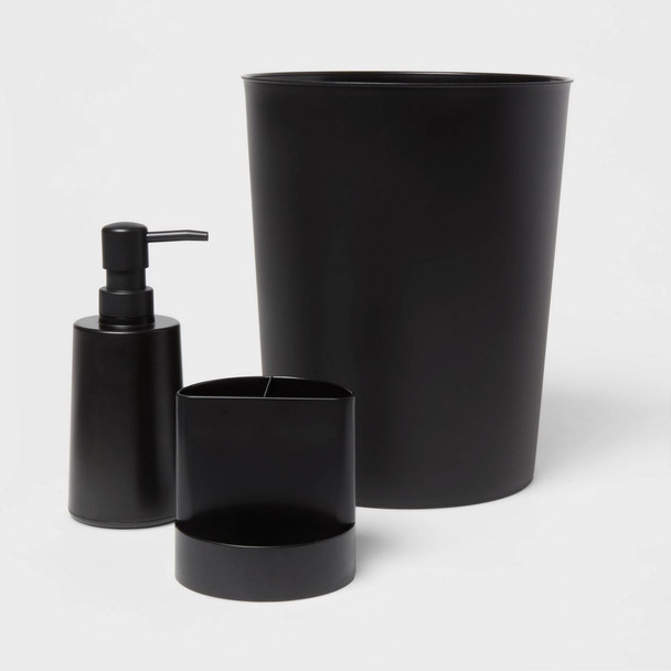 Bath Coordinates Bundle Black: Plastic Hand Washable, Includes Wastebasket & Soap Dispenser