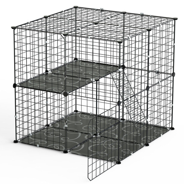 2Tier Cat Cage Playpen Indoor Pet Enclosures Kitten Kennel House Detachable Cat Crate with Climbing Ladder 2 Doors for 1-2 Cats for Ferret Squirrel Small Animals