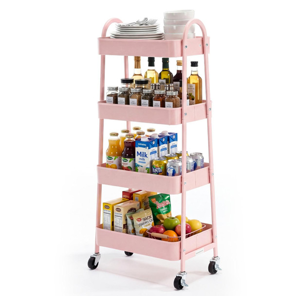3/4-layer practical mobile trolley, metal movable storage rack, with lockable casters
