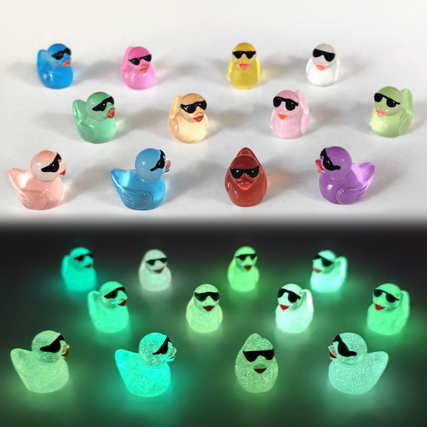 [24 Luminous Ducks Figurine] 24pcs Luminous Ducks With Sunglasses, Mini Resin Simulated Animal Figurine, Fairy Garden Arts Accessories Sculpture For DIY Dollhouse, Micro Moss Landscape